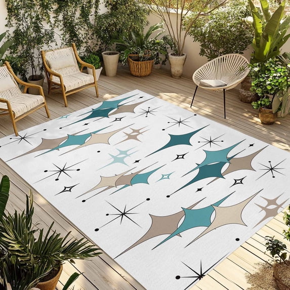 Green Brown Diamond Outdoor Rug 5x7 Ft - Reversible Patio Rug Outdoor Camping Rugs, Modern Geometric Middle Century Washable Indoor Outdoor Area Rugs, Non-Slip Outdoor Carpet Runner for Deck/Porch
