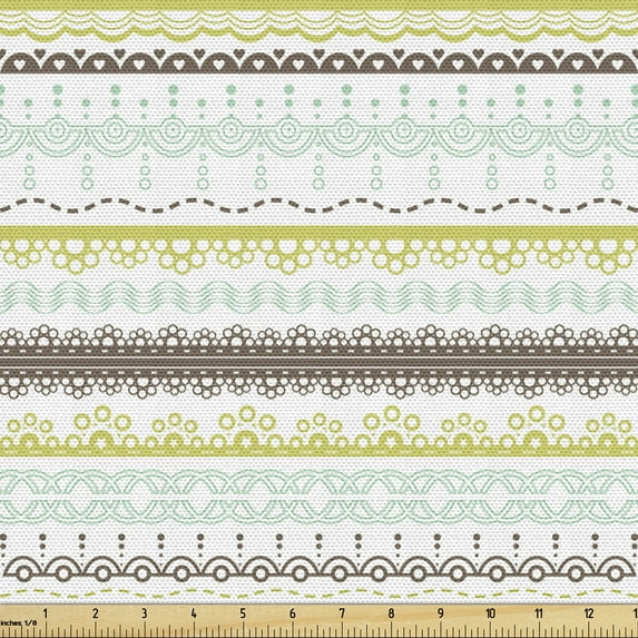Ambesonne Green and Brown Fabric by the Yard Upholstery, Lace Pattern, 3 Yards, Yellow Green Mint Green