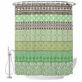 thumbnail image 1 of Green Brown Flower Shower Curtain, 72" x 84", Geometric Bohemian Style Ethnic Tribal Waterproof Bathroom Curtain Washable Shower Curtain Set with 12 Hooks, 1 of 9