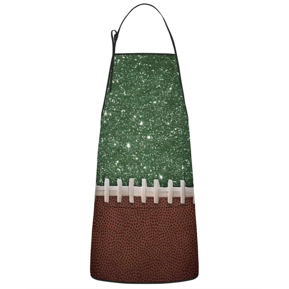 Green and Brown Football Stitch Pattern Apron-Garden Aprons for Women with Pockets-Cotton Linen Waterproof Kitchen Cooking Gardening Aprons Adjustable for Kitchen,Cooking,BBQ and Salon 33x27 Inch