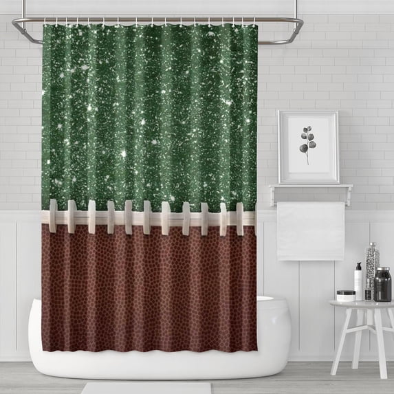 Green and Brown Football Stitch Pattern Shower Curtain 72"x72" ,Bathroom Decorative Shower Curtains Set with 12 Hooks,Modern Waterproof Washable Shower Curtain