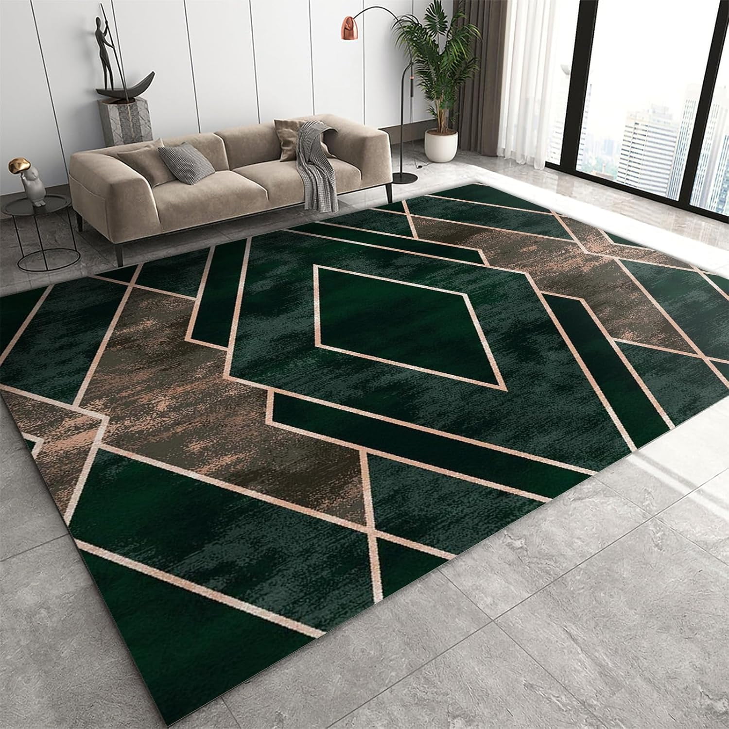 Gradient Area Rug Green Brown Gradient Geometry Area Rug, Retro Abstract Distressed ...