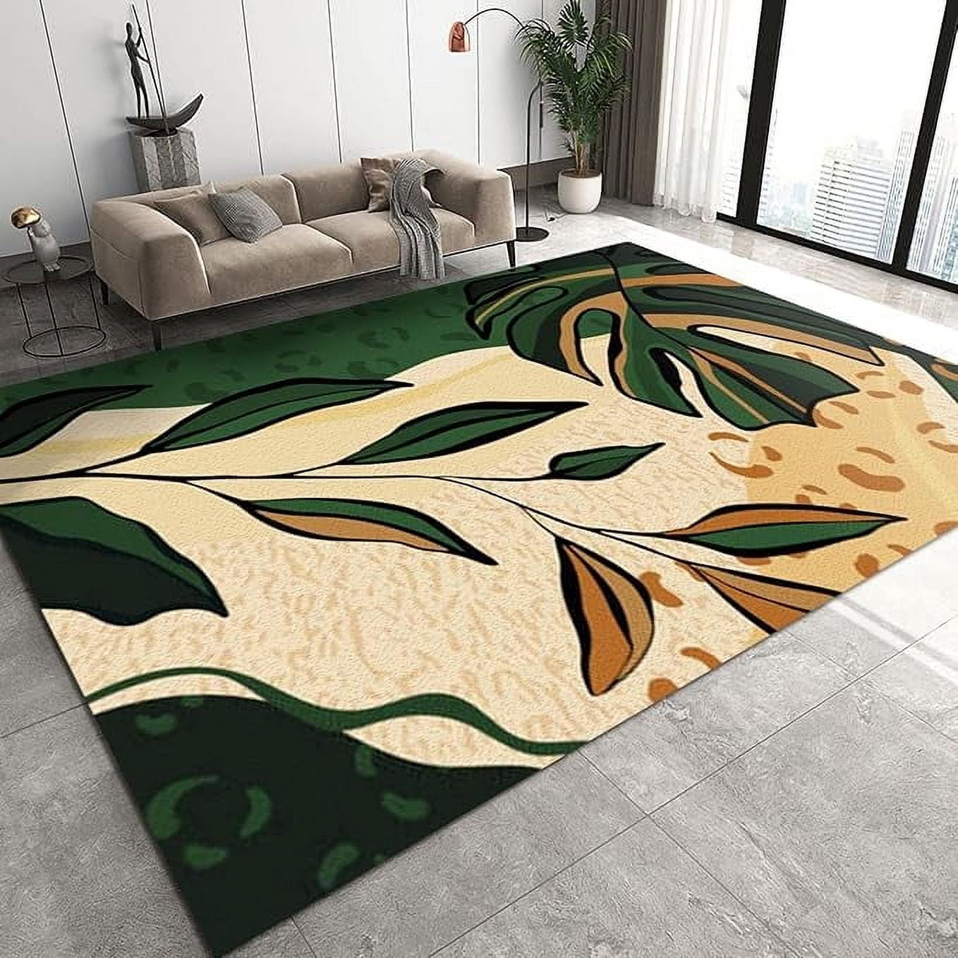 Leaf Rug Class Green Brown Gradient Leaf Area Rug, Modern Abstract Tropical Plants ...