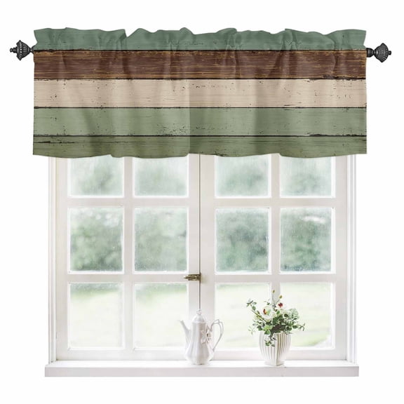 Green Brown Kitchen Valances for Windows 54x18 Inch Kitchen Curtains Valances Rod Pocket Country Wood Grain Abstract Stripe Bathroom Window Valances for Window Treatment Decor