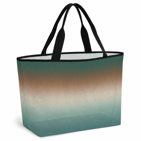 Green Brown Ombre Beach Bag for Women, Large Breathable Mesh Beach Tote Bag, Modern Gradient Abstract Art Sandproof Lightweight Travel Bags for Vacation Picnic Swimming Pool 15.7"x15.7"x9.1"