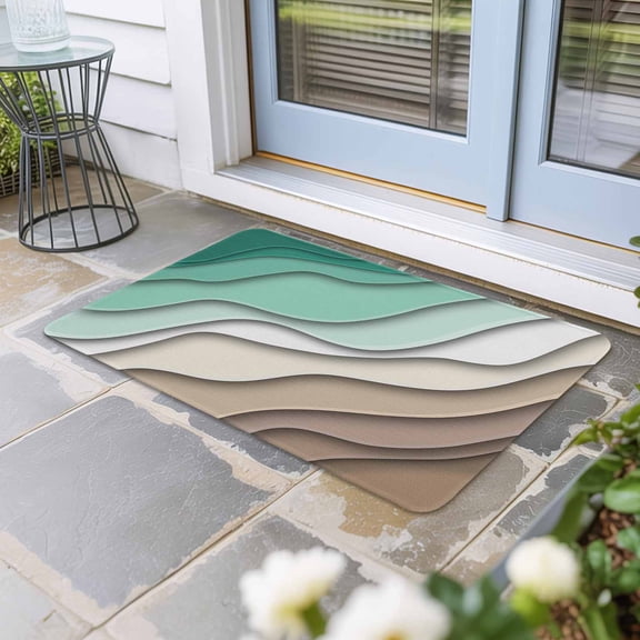 Green Brown Ombre Door Mat Indoor Outdoor,Modern Geometric Abstract Aesthetic Cream Non Slip Welcome Mat with Rubber Backing,Absorbent Fabric Front Door Mats Entryway Rug for Home Entrance 24"x36"