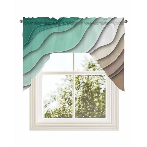 Green Brown Ombre Kitchen Curtains Swag Valance for Windows/Bathroom/Cafe, Modern Geometric Abstract Aesthetic Cream Rod Pocket Drape Panel Swag Curtains Valance for Bedroom/Living Room 56"x36"