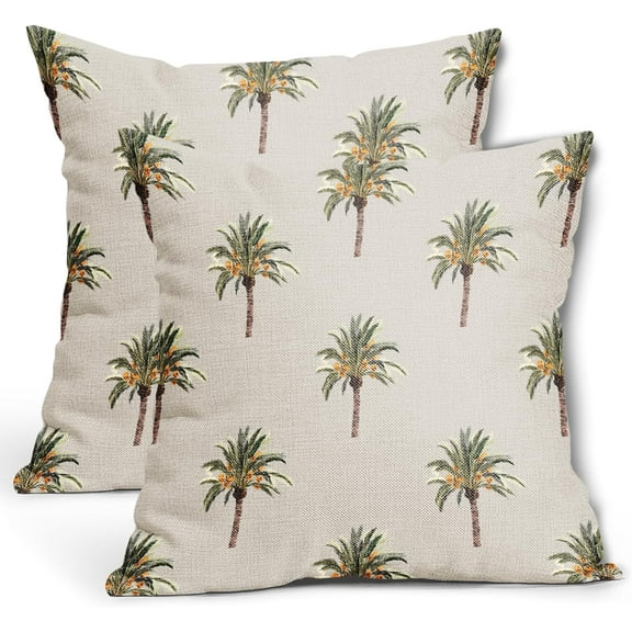 Green Brown Palm Tree Pillow Covers 18X18 InchTropical Coconut Trees Coastal Plants Decorative Pillow Cases Set of 2 Summer Retro Cotton Linen Throw Pillows Home Decor For Sofa Porch Couch Outdoor