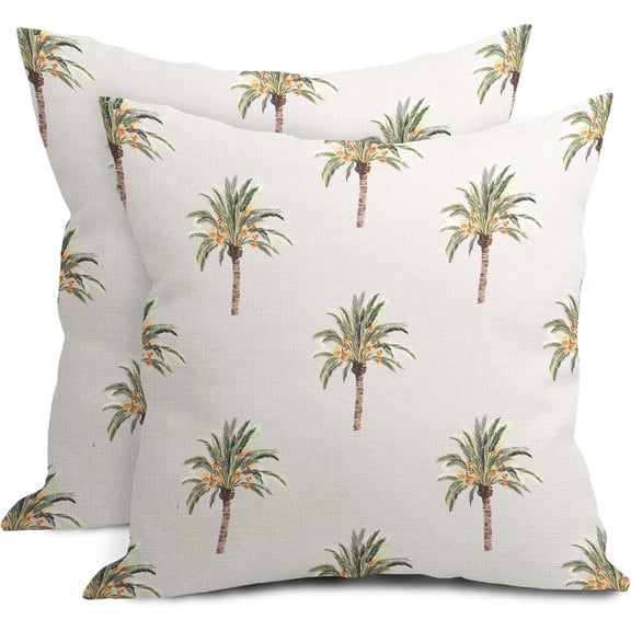 Green Brown Palm Tree Pillow Covers 20X20 InchTropical Coconut Trees Coastal Plants Decorative Pillow Cases Set of 2 Summer Retro Cotton Linen Throw Pillows Home Decor For Sofa Porch Couch Outdoor