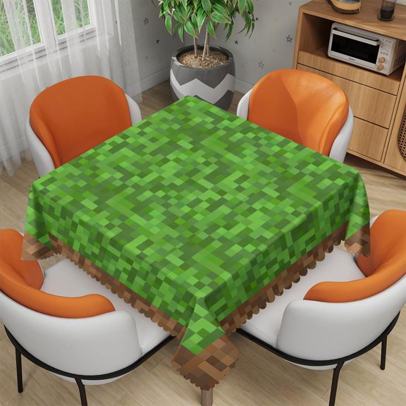 Green Brown Pixel Block Tablecloth 54x54 Inch Square Decorative Table Cover for Kitchen Dining Party Picnic Outdoor