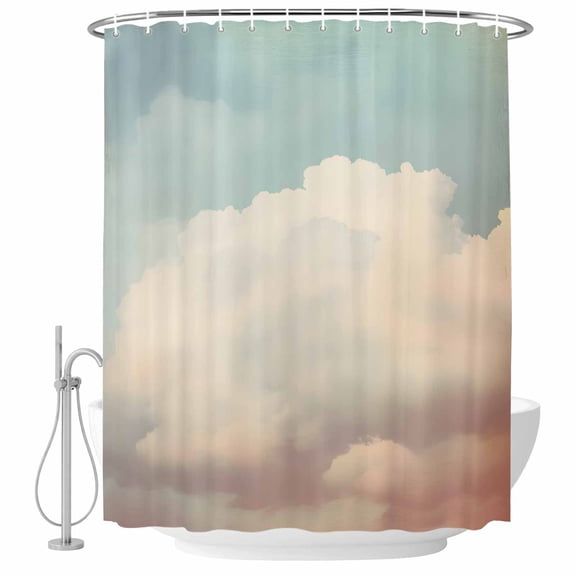 Green Brown Sky Cloud Fabric Shower Curtain Retro Style Washable Shower Curtains for Bathroom, Waterproof Bath Curtain with Hooks Home Decor 72x72in