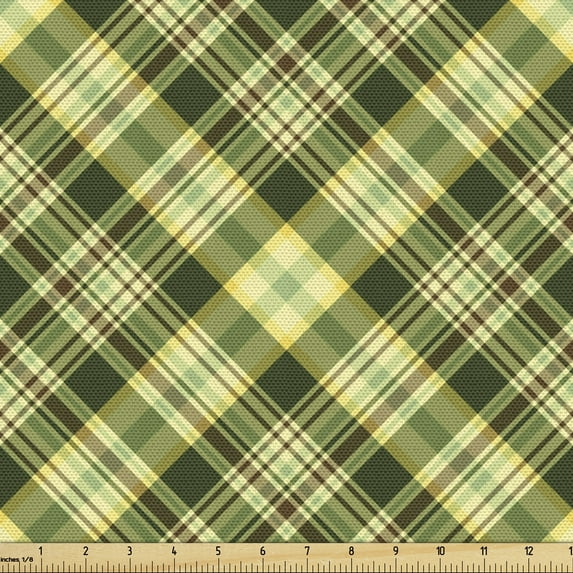 Ambesonne Green and Brown Fabric by the Yard Upholstery, Diagonal Tartan, 1 Yard, Fern Green Brown