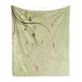 thumbnail image 1 of Green and Brown Soft Flannel Fleece Blanket, Floral Arrangement with Swirls Lines Petal Buds Abstract Bouquet, Cozy Plush for Indoor and Outdoor Use, 50" x 70", Pale Green Brown Pink, by Ambesonne, 1 of 5