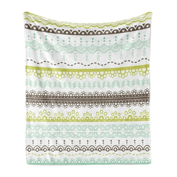 Green and Brown Soft Flannel Fleece Throw Blanket, Geometrical Half Circles Lines Curves Floral Design, Cozy Plush for Indoor and Outdoor Use, 50" x 60", Yellow Green Mint Green, by Ambesonne