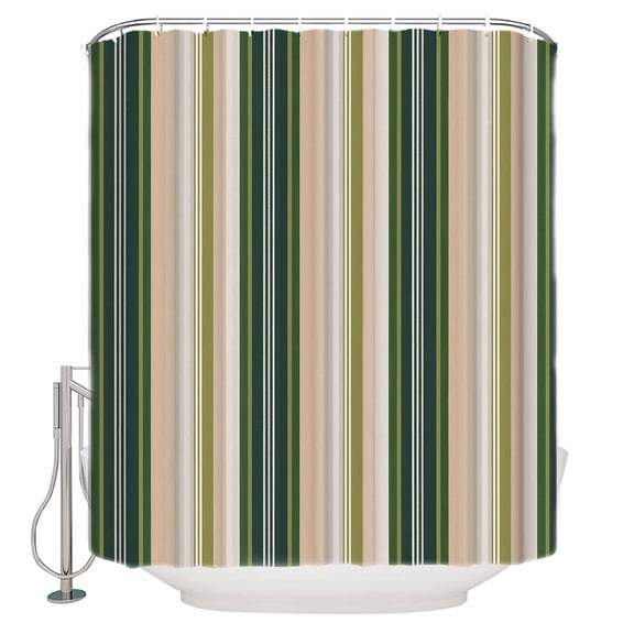 Green Brown Striped Bathroom Shower Curtains with 12 Hooks Polyester Waterproof Shower Curtain for Stalls and Bathtubs Modern Stripes Art Farmhouse Decorative Bathroom Privacy Curtain 36x72 Inches