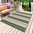 thumbnail image 1 of Green Brown Striped Outdoor Rug for Patio/Deck/Porch, Non-Slip Large Area Rug 3 x 5 Ft, Modern Stripes Art Farmhouse Indoor Outdoor Rugs Washable Area Rugs, Reversible Camping Rug Carpet Runner, 1 of 8