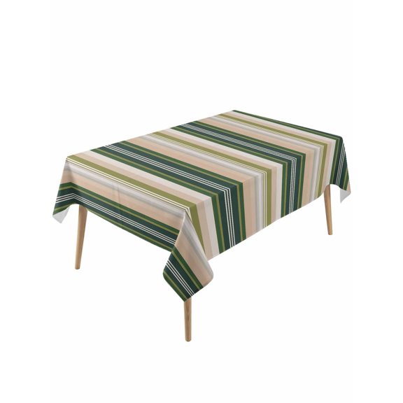 Green Brown Striped Table Cloth, Waterproof Tablecloth for Rectangle Tables, Modern Stripes Art Farmhouse Reusable Washable Fabric Table Cover for Restaurant Kitchen Dining Tables 60"x120"