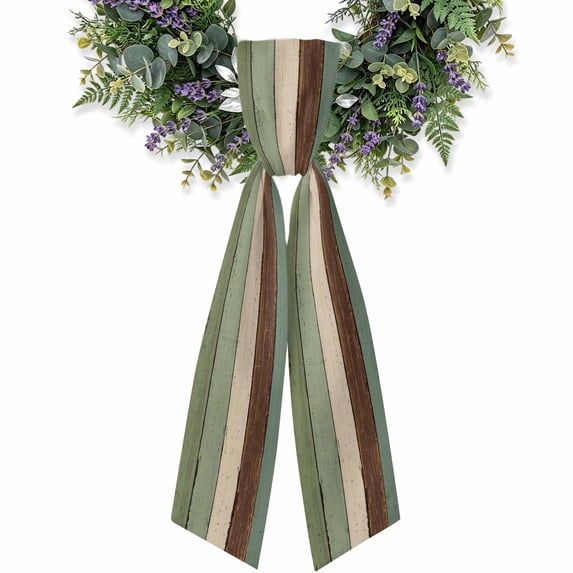 Green Brown Stripes Wreath Sash for Front Door, Vintage Wood Background ...