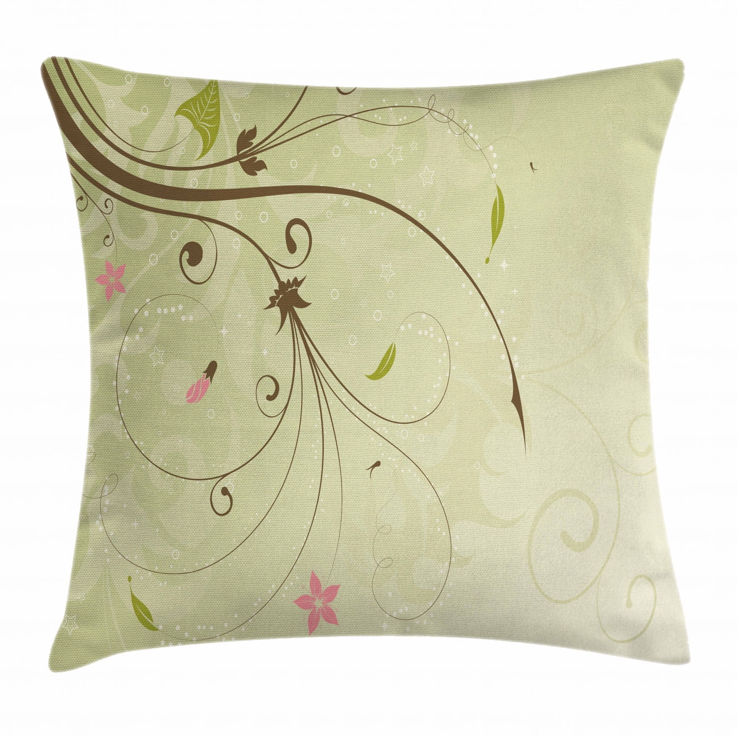 Green and Brown Throw Pillow Cushion Cover, Floral Arrangement with