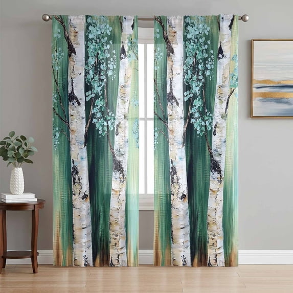 Green Brown Tree Sheer Curtains 84 Inch Length 2 Panels Set, Vintage Flower on Trunk Branch Voile Window Treatment Rod Pocket Curtains Sheers Drapes for Bedroom/Living Room/Kitchen 52"x84"x2