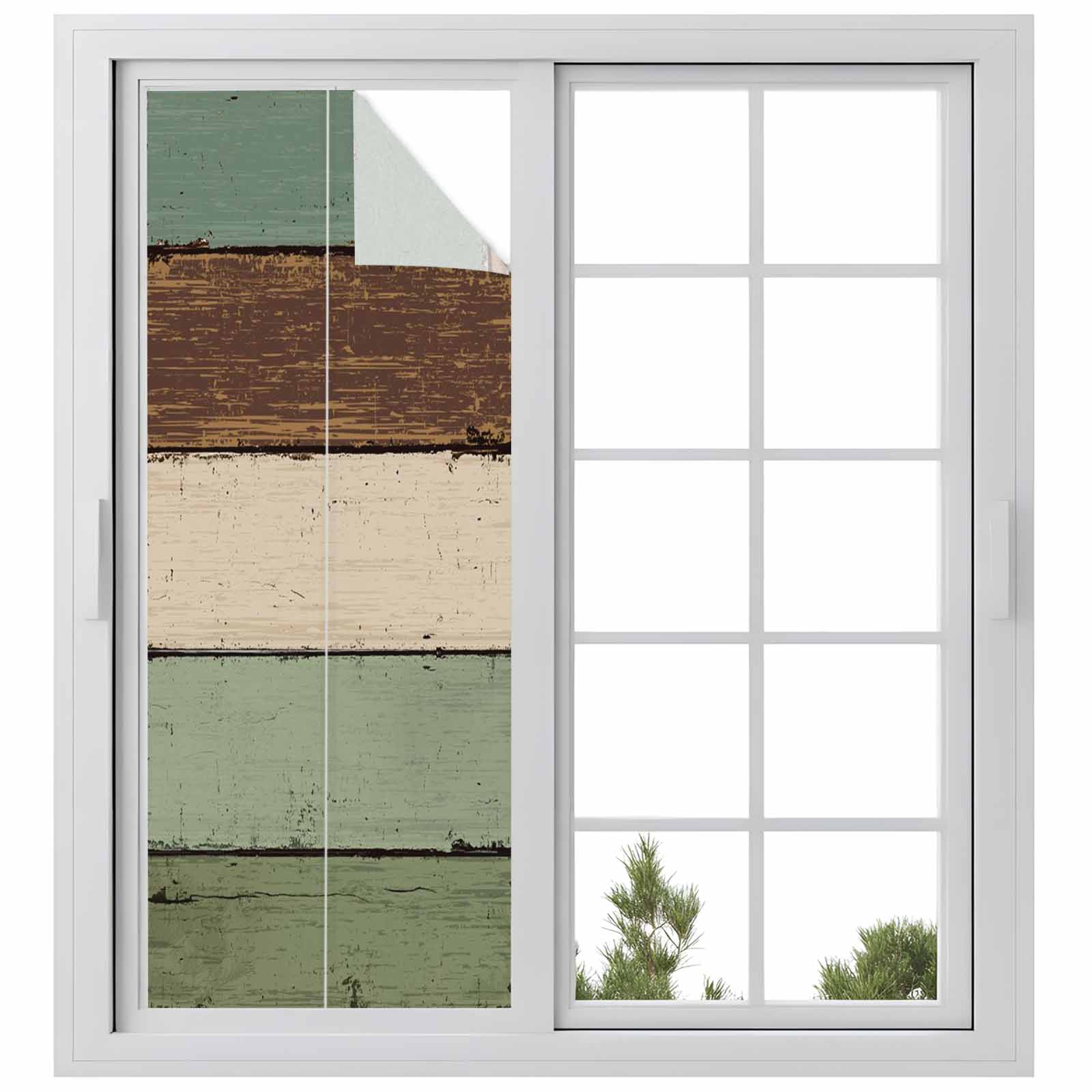 Green Brown Window Privacy Film, Country Wood Grain Abstract Stripe ...