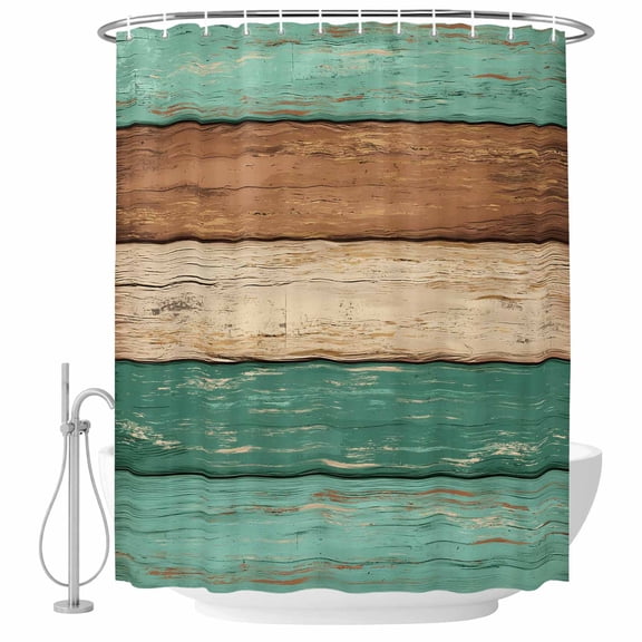 Green Brown Wood Grain Bathroom Shower Curtains with Hooks, Vintage Farmhouse Country Style Waterproof Fabric Washable Shower Curtain for Home Hotel Bathtub Decor 36x72 Inch