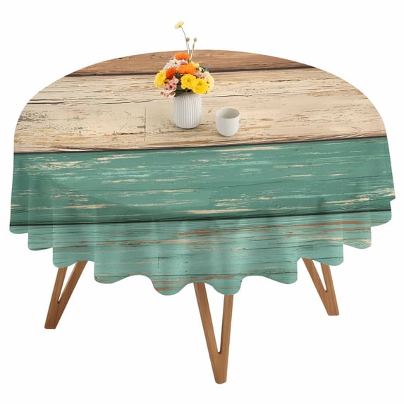 Green Brown Wood Grain Round Tablecloth 60 inches Vintage Farmhouse Country Style Waterproof Oil-Proof Table Cloth Round Table Cover for Holiday Party Picnic Dinner Decor Indoor and Outdoor Use