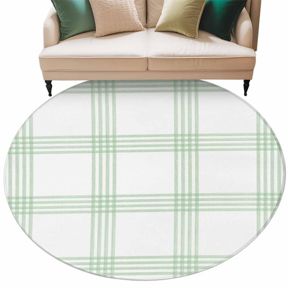 Green Buffalo Plaid Round Rug 6ft Washable Circle Kitchen Rugs Non Slip Farmhouse Checkered Watercolor Large Area Rug Indoor Floor Carpet for Bedroom Living Room Home Office Dining Room Nursery