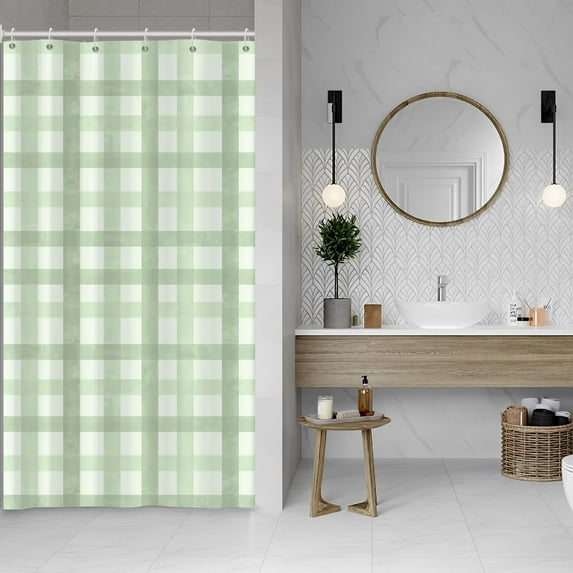 Green Buffalo Plaid Shower Curtain Farmhouse Texture Rustic Cottagecore Aesthetic Boho Chic Shower Curtains for Countryside Bathroom Bathtubs Decor Waterproof Fabric with Hooks 36x72 Inches