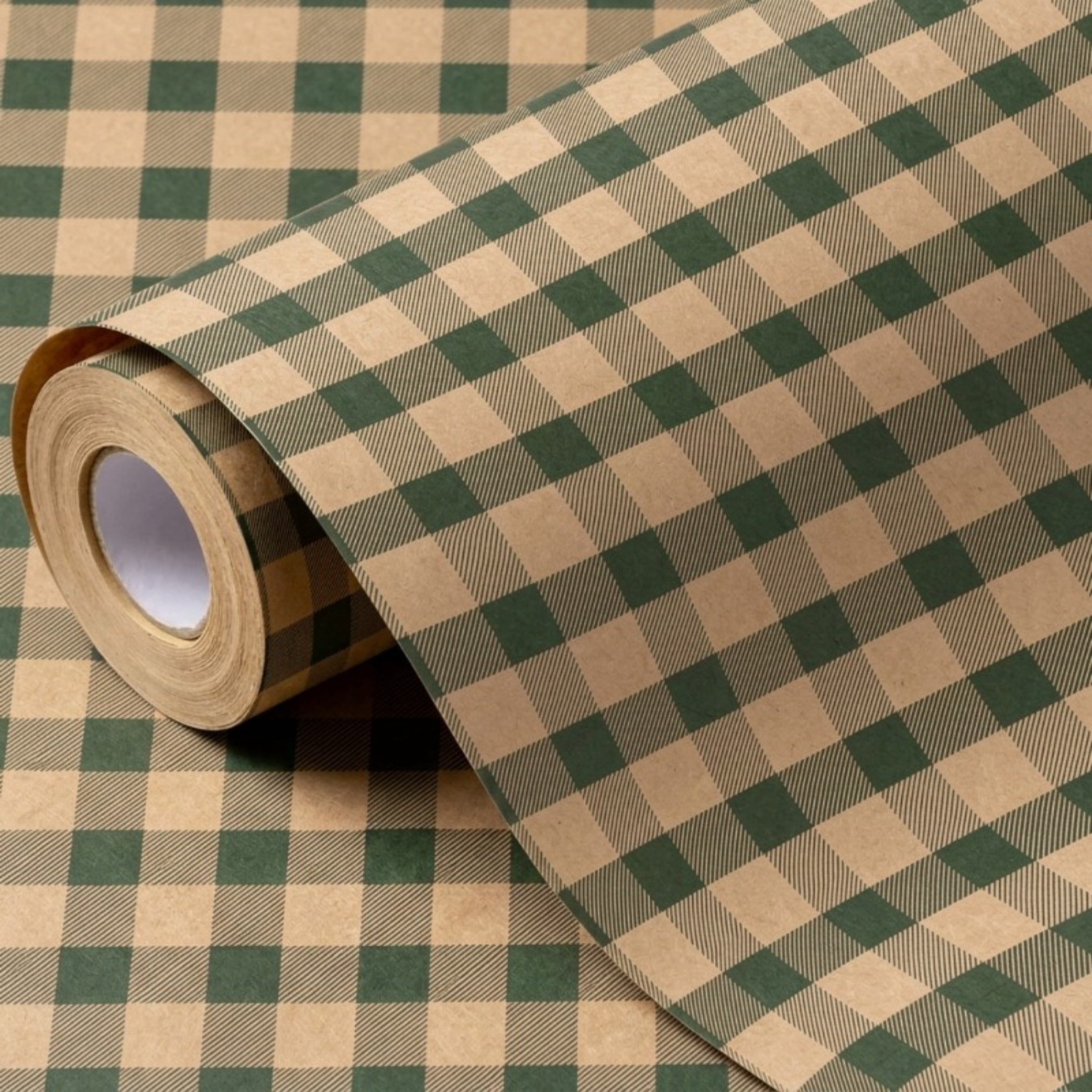 Green & Buffalo Plaid Wrapping Paper, Rustic Dark Green Square ...