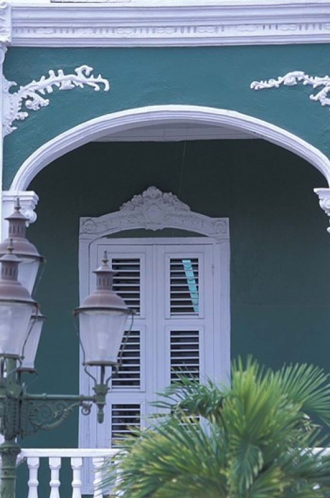 Green Building and Detail Willemstad Curacao Caribbean Canvas Art - Michele Westmorland DanitaDelimont (24 x 36)