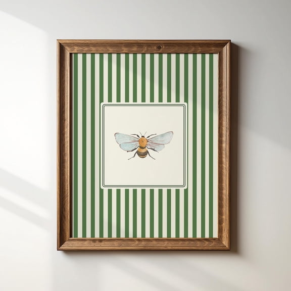 Green Bumblebee Striped Illustration Print Vertical Portrait Minimal Decor