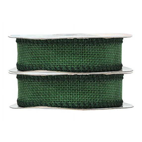 Green Burlap Ribbon 2 Inch 2 Rolls 20 Yards Unwired Rustic Jute Ribbon for Crafts, Mason Jars, Weddings, Party Decoration; by Mandala Crafts
