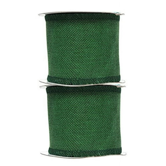 Green Burlap Ribbon 3 Inch 2 Rolls 20 Yards Unwired Rustic Jute Ribbon for Crafts, Mason Jars, Weddings, Party Decoration; by Mandala Crafts