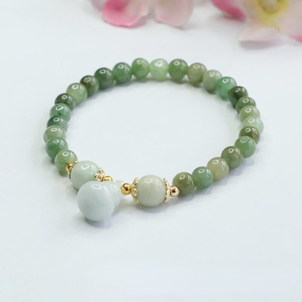 JONJUMP Green Burmese Jade Gourd Bracelets Bead Stone Natural Women Jewelry Jadeite