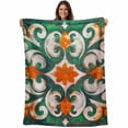 thumbnail image 1 of Green Burnt Orange Blanket Soft Cozy Warm Throw Blanket for Couch, Plush Fuzzy Flannel Fleece Blankets for Sofa, Boho Ethnic Flower Abstract Bed Blankets Lightweight Gifts for Women, 30"x40", 1 of 9