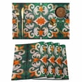 thumbnail image 1 of Green Burnt Orange Placemats Set of 4 Boho Ethnic Flower Abstract Place Mats Indoor Wipeable Table Mats Washable Cloth Dining Table Placemats for Kitchen Holiday Party Home Decor 13x19 Inch, 1 of 9