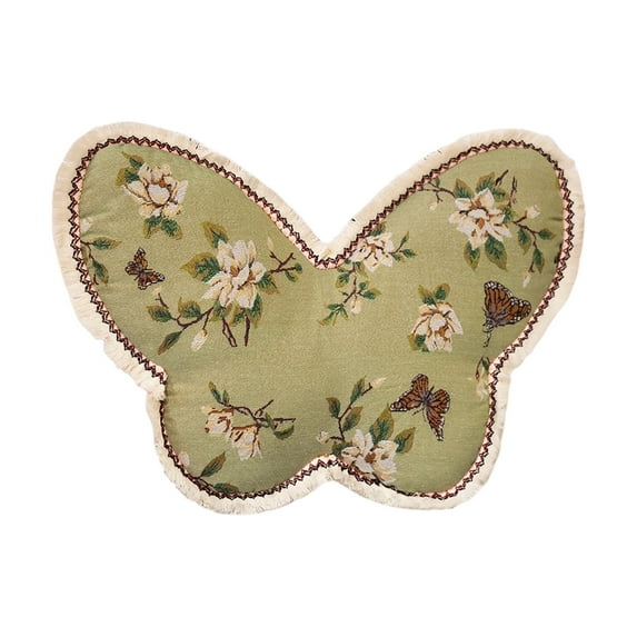 Green Butterfly Design Lumbar Pillow, Sofa Back Support Cushion for Living Room Decor, Decorative Throw Pillow