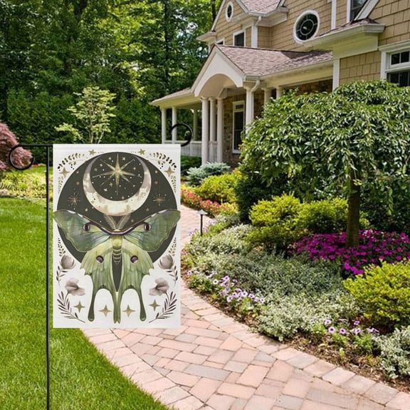 Green Butterfly Moon Garden Flag Double Sided 12 x 18 Inch Outside Yard Decoration Outdoor Flag