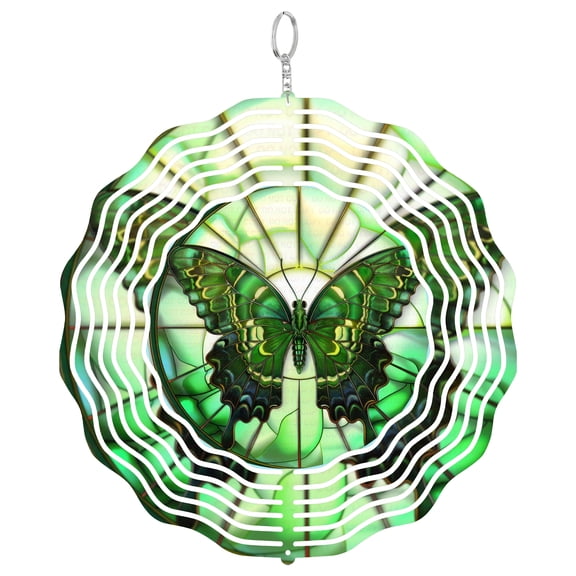 Green Butterfly Nature 3D Wind Spinner Kinetic Yard Art Stainless Steel Spring Garden Art Round