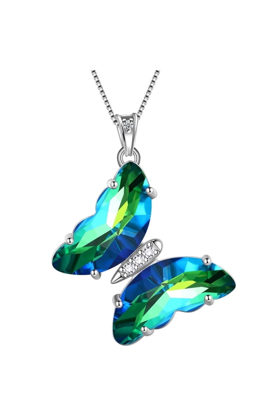 Green Butterfly Necklace Emerald May Birthstone Necklace 925 Sterling Silver Pendant Crystal Birthday Jewelry Women Mother's Day Gifts Juwaliy