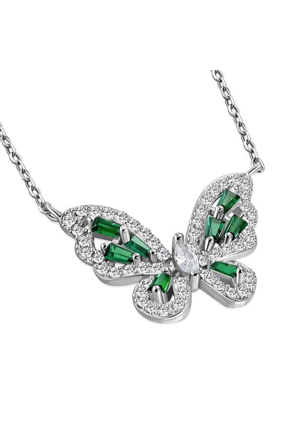 Green Butterfly Necklace Pendant 925 Sterling Silver Cubic Zirconia