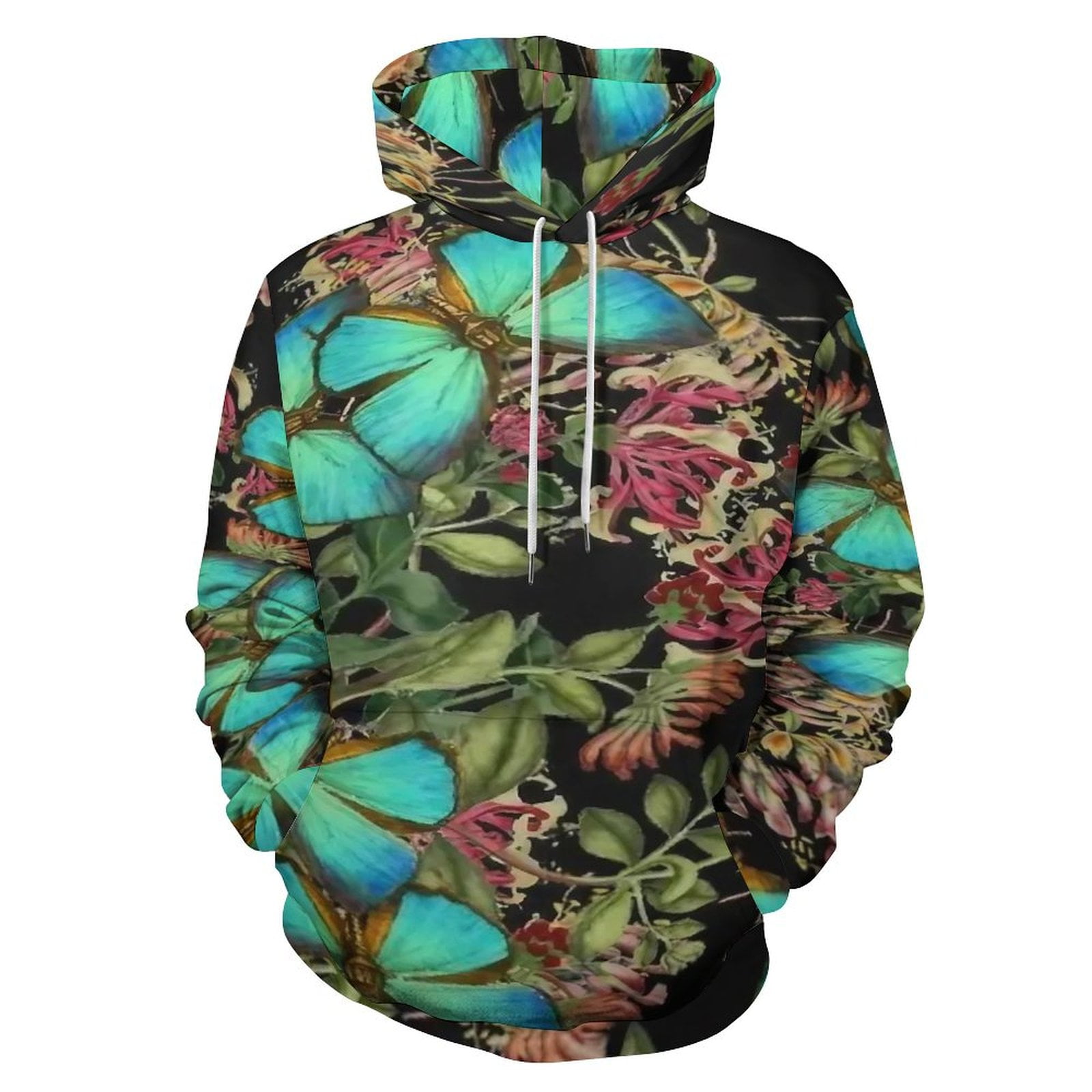 Green And Blue Butterfly Print Men's Hoodie