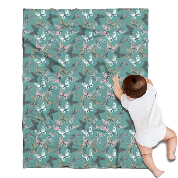 Green Butterfly Pattern Blanket,Comfortable Soft Flannel Throw Blanket,All Season,Warm Lightweight Blankets for Sofa Bed Couch Living Room Chair,30"x40"