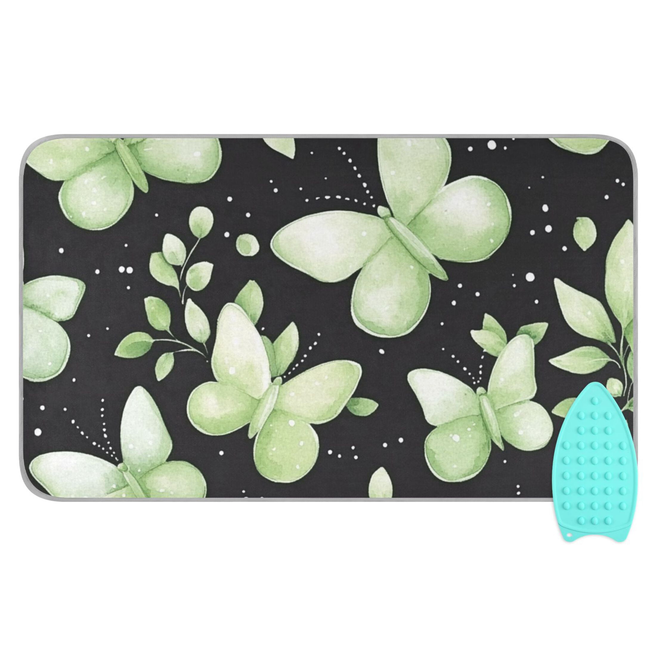 Green Butterfly Pattern Ironing Mat Blanket for Table Top Travel Portable Ironing Board Pad 47.2x27.6 Inch