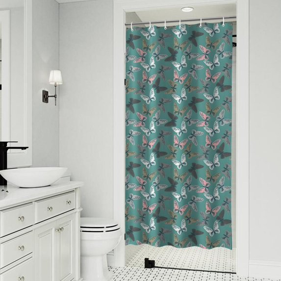 Green Butterfly Pattern Shower Curtain 36"x72" ,Bathroom Decorative Shower Curtains Set with 12 Hooks,Modern Waterproof Washable Shower Curtain