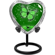 Green Butterfly Small Heart Shaped Keepsake Cremation Urns for Human Ashes