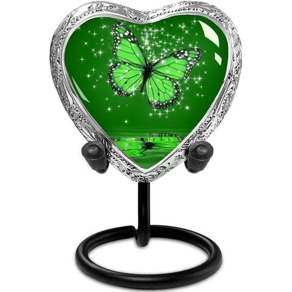 Green Butterfly Small Heart Shaped Keepsake Cremation Urns for Human Ashes