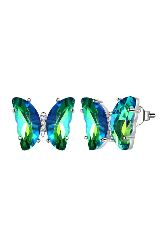 Green Butterfly Earrings Emerald May Birthstone Earrings Stud Crystal 925 Sterling Silver Jewelry Women Birthday Mother's Day Gifts Juwaliy