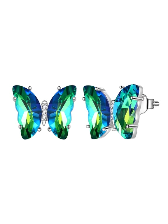 Green Butterfly Earrings Emerald May Birthstone Earrings Stud Crystal 925 Sterling Silver Jewelry Women Birthday Mother's Day Gifts Juwaliy